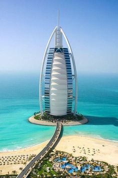 an aerial view of the burj al arab beach resort in dubai, united