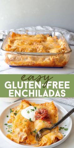 an enchiladas dish is shown with the text easy gluten - free enchiladas