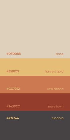 the color scheme for different shades of brown, orange and yellow with text below it