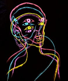 a drawing of a woman's face in neon colors