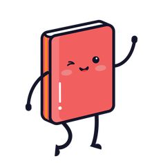 a red book with arms and legs is holding its hands up in the air while smiling