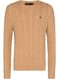 camel cotton cable knit embroidered logo at the chest ribbed detailing crew neck long sleeves Mens Designer Sweaters, Ralph Lauren Jumper, Chunky Knit Jumper, Ralph Lauren Pullover, Ralph Lauren Logo, Cotton Jumper, Knit Men, Cable Knit Jumper, Long Sleeve Jumper