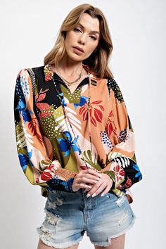 Fall Orchid Blouse – IZEL BOUTIQUE Casual Lantern Sleeve Blouse For Day Out, Trendy Lantern Sleeve Spring Blouse, Trendy Lantern Sleeve Blouse For Spring, Casual Multicolor Tops With Blouson Sleeves, Trendy V-neck Blouse For Fall, Fall V-neck Blouse With Blouson Sleeves, Casual Long Sleeve Top With Blouson Sleeves For Fall, Casual Blouse With Blouson Lantern Sleeves, Brown Fall Blouse For Day Out