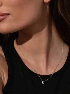 Personalize and shine with our Pavé Initial Necklace. A dainty chain meets a mini gemstone and a pavé letter to create the ultimate layering piece. For a full look that’s unique to you, be sure to pair this Sterling Silver or gold letter necklace with the rest of our initial jewelry and personalization styles. Minimalist Diamond Initial Necklace, Everyday White Gold Initial Necklace, Everyday Diamond Necklace With Initial Pendant, Everyday Initial Necklace With Adjustable Chain, Fine Jewelry Solitaire Necklace With Cable Chain, Initial Pendant Necklace With Delicate Chain For Layering, Charm Necklace With Initial Pendant For Layering, Layering Delicate Initial Pendant Necklace, Everyday Diamond Charm Necklaces With Adjustable Chain