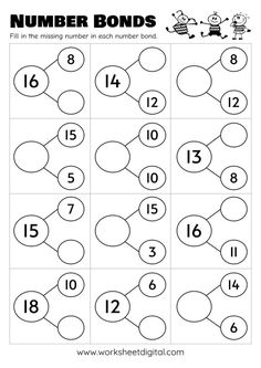 printable number bonds worksheet for kids to practice numbers in addition and subtraction