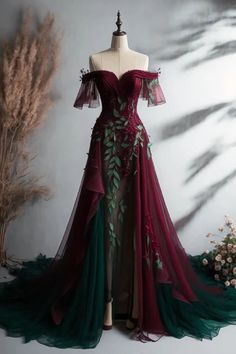 Elegant Off The Shoulder Tulle Prom Dress Prom Dress Vintage, डिजाइनर कपड़े, Burgundy Prom, Vintage Prom, Fantasy Dresses, Burgundy Prom Dress, Prom Dresses Vintage, Prom Dress Inspiration, Fantasy Gowns