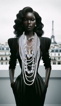 Ife Obinrin Layered Pearl Necklace set Outfit With Pearls, Black Necklaces, Classic Couture, Layered Pearl Necklace, 20 Inch Necklace, Body Chains, Pearl Necklace Set, 2 Earrings, 50th Wedding