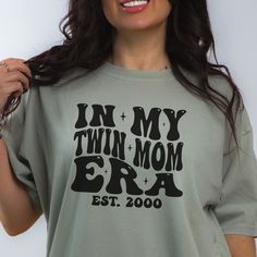 Personalized Twin Mom Comfort Colors Shirt is the perfect gift for any twin mom for Mother's Day, her Birthday, or Christmas!  In the personalization box, enter the year you became a mom (Ex: 2000) This shirt runs true to size.  If you want an oversized look, please order one size up.  If you want the oversized dress look, please size up two sizes. Short Sleeve: This is made with a 1717 Comfort Colors, garment-dyed t-shirt. Made with 100% ring-spun cotton, soft-washed, and garment-dyed fabric br Bonus Mom Shirt, Bonus Mom, Step Mom Gifts, Step Mom, Mom Era, Trendy Mom, Twin Mom, Mom Png, Comfort Colors Shirt