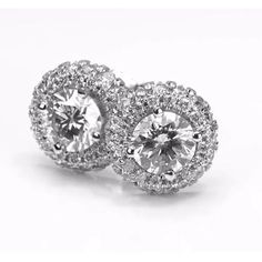 Halo Style Round Diamond Stud Earring 2.50 Carats White Gold 14K | HarryChadEnt.com Diamond Stud Earring, Round Diamond Earrings, Halo Diamond Earrings, White Gold Diamond Earrings, Diamond Earrings Studs Round, Halo Style, Halo Earrings Studs, Sparkle Earrings, Round Diamond Engagement Rings