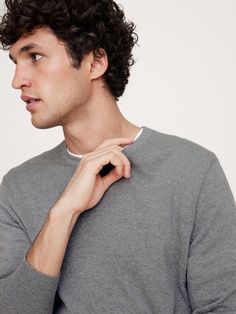 A classic crew-neck sweater, knitted from our signature all-season Merino wool, beloved for its natural softness, breathability, and ability to stay cool or warm as the temperature fluctuates.  Standard fit.  Responsible Wool Standard Certified: This global standard protects the sheep that supply the wool for this garment as well as the land they graze, working to make it better for the environment and the sheep.  Fabric sourced from Italy's Zegna Baruffa mill.  Crew neck.  Straight hem.  Standa Gray Crew Neck Knit Sweatshirt, Classic Gray Sweater For Everyday, Gray Knit Crew Neck Sweatshirt, Classic Gray Everyday Sweater, Gray Crew Neck Sweater For Layering, Classic Crew Neck Knit Sweater, Classic Knit Sweater With Crew Neck, Classic Gray Sweater For Layering, Casual Gray Merino Wool Sweater