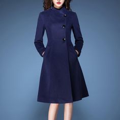 blue cute elegant woolen blended trench coats slim fit long sleeve outwear - Omychic Long Sleeve Outfits, Swimsuit With Shorts, Blue Cute, Short Summer Dresses, Half Sleeve Dresses, Summer Dress Outfits, Knitted Coat, Swimsuit Dress, Dresses By Length