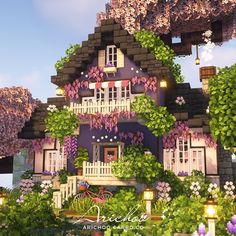 a house with lots of flowers on it