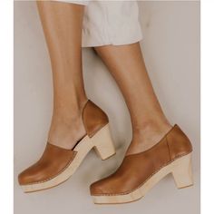 Super Cute Tawny Leather With A Blonde Wood Heel/Base. Brand New. I Bought Via Poshmark But They Are Too Narrow For Me. Bummed To Sell Because I Really Love Them Otherwise! I Wear A 7.5-8, I'd Say They Lean Closer To 7.5. Or Perfect On A 7 With Cute Socks. Free People Clogs, Clogs Heels, Brown Clogs, Blonde Wood, Asymmetrical Cut, Ankle Heels, Wood Heel, Free People Shoes, Winter Wonder