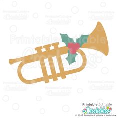 a christmas trumpet with holly leaves on it