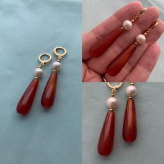 Real CARNELIAN Pearl Teardrops, Regency, Inspired by Emma, 16k Gold plated brass, reproduction historic, Amber CARNELIAN earrings, goldThese natural Dark AMBER Red Brown CARNELIAN and Pearl Teardrop earrings were inspired by extant examples of the era, and inspired by the ones worn in 2020's EMMA! Designed with Regency (1800-1815) and late Regency/Romantic (into the 1830's) in mind, but also work great for other eras. This listing is for a pair of reproduction historic real carnelian Teardrop st Elegant Carnelian Teardrop Earrings, Elegant Orange Carnelian Earrings, Round Orange Carnelian Earrings, Red Carnelian Earrings, Orange Carnelian Dangle Earrings, Pearl Teardrop Earrings, Carnelian Earrings, Teardrop Earrings, Brown Color