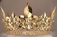 Mens Imperial Medieval Gold Rhinestone King Crown - CrownDesigners Gold King Crown, Pageant Crowns, Royal Crowns, King Crown, Gold Tiara, Rhinestone Crown, Kings Crown, Gold Aesthetic, Royal Jewels