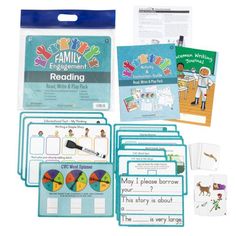 an assortment of books and games for children