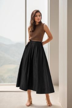 Black Linen Skirt, Linen Long Skirt, Linen Midi Skirt, A Line Skirt, Womens Linen Skirt, Pleated Linen Skirt, Custom Skirt, Xiaolizi 4917 - Etsy Black Full Skirt Outfit, All Black Chic Outfit, Linen Long Skirt, Black Linen Skirt, Custom Skirt, Linen Midi Skirt, Skirt Linen, Skirt A Line, Skirt Tulle