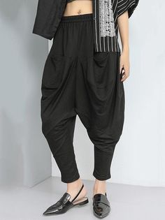 Sku CY-!25709 Material Nylon Style Loose , Plus Size , Wide Leg , Harem pants Occasion Going out , Casual Seasons Spring , Summer , Autumn Type Casual Pants Bottoms Color BLACK Size FREE SIZE Size chart: Please consult the size chart we provide for this item's measurements to help you decide which size to buy. Please note: There may be 1-3cm differ due to manual measurement. CMINCH Cm Waist Hips Length FREE SIZE 66-120 110 85 Casual Black Harem Pants With Elastic Waistband, Casual Black Summer Harem Pants, Baggy Black Bottoms For Summer, Baggy Black Summer Bottoms, Black Tapered Leg Bottoms For Summer, Black Tapered Leg Summer Bottoms, Stretch Harem Pants With Side Pockets For Spring, Black Harem Pants With Elastic Waistband For Spring, Black Harem Pants With Elastic Waistband And Tapered Leg