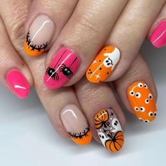 September Nails Art, Oval Acrylic Nails, Pedicure Ideas, Halloween Press On Nails, Press On Nails Short, Color Nails, Nails For Women