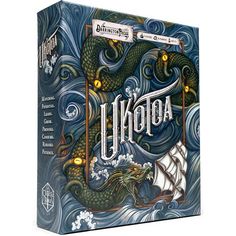 a box with an image of a dragon and ship in the ocean on it's cover