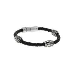 Add a cool new piece to your daily look with this black ion-plated stainless steel and black leather bracelet.Click on this JEWELRY & WATCHES GUIDE to learn about fit, styles, materials and more! Length: 8.5 in. Clasp: push lock Metal: stainless steel Plating: black ion-plated Finish: polished Packaging: pouch Size: 8.5". Gender: male. Age Group: adult. Black Metal Bracelet With Stainless Steel Clasp, Adjustable Stainless Steel Edgy Bracelets, Black Magnetic Leather Bracelet As Gift, Black Leather And Stainless Steel Adjustable Bracelet, Black Leather Bracelet For Everyday Use, Black Leather Magnetic Bracelet As A Gift, Black Leather Magnetic Bracelet Gift, Magnetic Black Leather Bracelet Gift, Everyday Black Jewelry With Leather Strap