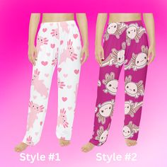 Axolotl Pants, Axolotl Pajama Pants, Women's Pants, Pajama Pants, Lounge Pants, Loungewear, Kawaii Axolotl, Valentine's Gifts Cute Cartoon Print Bottoms For Sleepover, Casual Cartoon Print Bottoms For Pajama Party, Playful Cartoon Print Bottoms For Sleepover, Cotton Bedtime Bottoms With Cartoon Print, Playful Loungewear Bottoms With Cartoon Print, Casual Sleep Bottoms With Cartoon Print, Playful Cartoon Print Loungewear Bottoms, Cotton Lounge Pants With Cartoon Print, Cotton Cartoon Print Pants For Loungewear