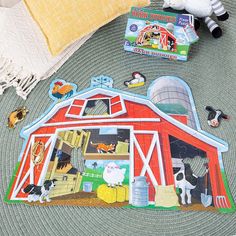 an image of a farm scene with animals and barnyard stickers on the floor