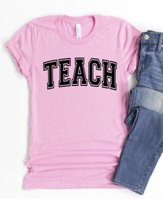 ~~TEACH~~ White or black screen printed design on a unisex fit Bella Canvas tee. Bella Canvas Example: Heather Bubblegum Teacher Team Shirts, Shirts For Teachers, Teacher T Shirts, Teacher Team, Teacher Tees, Screen Printing Designs, Bella Canvas Tees, Black Screen, Team Shirts