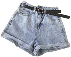 Casual Denim Bottoms With Belt, Casual High-waist Belted Shorts, Casual High Waist Belted Shorts, Casual High Waist Shorts With Belt, Casual Belted Jeans For Spring, Casual High Rise Bottoms With Belt, Casual Spring Jeans With Belt, Trendy High-waist Belted Shorts, Trendy High Waist Belted Shorts