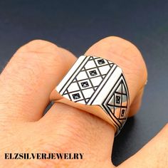 Mens Onyx Stone Silver Engraved Ring , Turkish Handmade Ring, Mens Jewelry, Gift Unique Silver Mens Ring, Squared Model Patterned Ring, https://etsy.me/3FZ0ilY #geometric #men #silver #celtic #onyx #black #mensring #mensjewelry #squaredmensring Men Ring Silver, Silver Storage, Silver Mens Ring, Silver Ring Designs, Engraved Ring, Tarnished Silver, Pattern Ring, Ring Mens, Men Ring