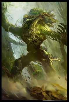 an image of a giant creature in the middle of a forest with lots of trees