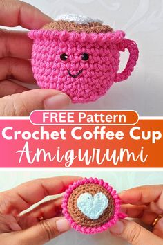 crochet coffee cup amigurum with free pattern and instructions to make it