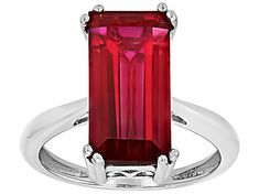 9.00ct Baguette Lab Created Ruby Rhodium Over Sterling Silver Ring. Measures Approximately 0.69"L x 0.32"W. Not sizeable. Frame Of Mind, Broken Chain, Pearl Strands, Ruby Gemstone, Cultured Pearls, Sterling Silver Ring, Post Earrings, Loose Gemstones, Silver Ring