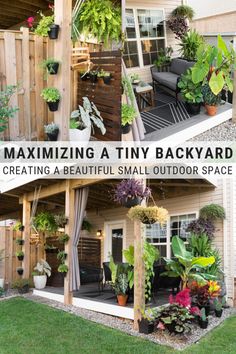 an outdoor space with lots of potted plants