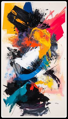 an abstract painting with multicolored lines and shapes