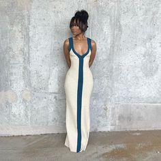 Contrast Maxi Dress - York & Dante Hipster Chic, Mode Inspo, Looks Style, Beach Dresses, Chic Dress, Long Maxi Dress, V Shape, Look Fashion, Classy Outfits