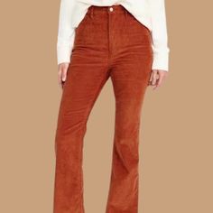 These Burnt Orange Corduroys Are A Great Addition To Your Fall Wardrobe! Women’s 8 Tall Nwt Perfect Length For Wearing With Boots Or Platform Sneakers Fall Orange Cotton Jeans, Orange Cotton Pants For Fall, Orange Straight Leg Bottoms For Fall, Trendy Orange Bottoms For Fall, Trendy Orange Pants For Fall, High Waist Orange Bottoms For Fall, Corduroy Flare Pants, Tall Boot, High Waisted Flares