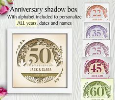 anniversary shadow box with alphabet included to personalize all years, dates and names