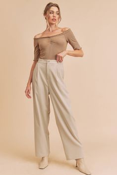 Our everyday high-rise trouser feature a side pocket, elastic waist band, and fall to fluidly drape wide leg for elevated comfort and sophistication. Their soft touch fabric is luxuriously comfortable and offers an effortless fit, perfect for looking and feeling your best all-day long. 85% Polyester, 12% Rayon, 3% Spandex Two front pockets Elastic Waist Band and Button Closure Trousers Women Wide Leg, Tailored Pants, Business Casual Outfits, Sleek Look, Bottom Clothes, Side Pocket, Wide Leg Trousers, Nice Tops, Bottoms Pants