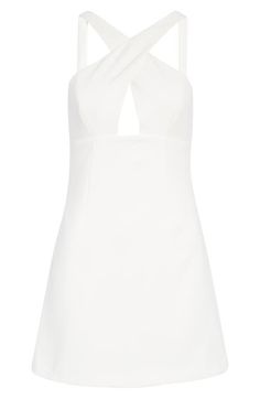 This sleek night-out mini is crafted with a crossover bodice and an edgy cutout. 32" length (size 8) Halter neck Lined 64% polyester, 30% viscose, 6% elastane Dry clean or machine wash, dry flat Imported Summer White, White Summer, French Connection, In Summer, Halter Neck, Crossover, Bodice, Night Out, Sleek