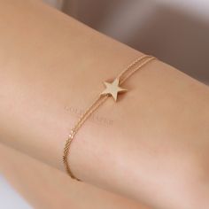 ➤DIMENSIONS ABOUT BRACELET Bracelet Lengths: 5''Inches(Baby Size), 5.5'' Inches (14 cm), 6'' Inches (15.5 cm), 6.5''Inches(16.5 cm), 7'' Inches-17.8 cm (Standart Size), 7.5'' Inches (19 cm), 8'' Inches (20.5 cm), 8.5''Inches(21.5 cm), 9'' (Anklet Size), 9.5 '' (Anklet Size), 10'' Inches(25.5 cm). Bracelet Colours: 14K Yellow Gold, 14K Rose Gold, 14K White Gold. Standart size is 7 '' Inches (18 cm). We can produce any chain size you want. Charm Length:  8 mm (0.32 inch) Charm Width: 8 mm (0.32 in 14k Gold Star Bracelet Gift, 14k Gold Bracelets With Star Charm, Yellow Gold Star Bracelet As Gift, 14k Gold Star-shaped Bracelet Gift, Yellow Gold Star Bracelet For Gift, 14k Gold Star Charm Bracelet, Yellow Gold Star-shaped Bracelet For Gift, Yellow Gold Star Bracelet Gift, Gold Star-shaped Celestial Bracelets