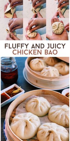 the instructions for how to make fluffy and juicy chicken bao