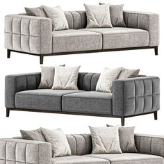 three different types of couches with pillows on top and bottom one is grey, the other is white