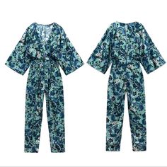 Zara Floral Print Jumpsuit In Green , Size Extra Small, New With Tag, Long V-Neck Jumpsuit With Full Cut Below-The-Elbow Length Sleeves. Side Pockets. Blue Printed V-neck Jumpsuits And Rompers, Zara Green V-neck Jumpsuits And Rompers, Blue Printed Jumpsuit For Spring, Elegant Blue Zara Jumpsuits And Rompers, Blue Jumpsuits And Rompers For Spring Loungewear, Zara V-neck Jumpsuits And Rompers For Loungewear, Zara Jumpsuits And Rompers For Spring Vacation, Zara Jumpsuits And Rompers For Spring Loungewear, Zara V-neck Jumpsuits And Rompers For Beach