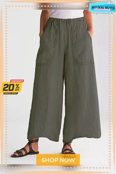 Solid Color Cotton Linen Pocket Wide Leg Pants Solid Bottoms With Welt Pockets For Summer, Solid Color Summer Bottoms With Pockets, Khaki Wide-leg Pants With Welt Pockets, Khaki Wide Leg Pants With Welt Pockets, Chic Solid Color Summer Cargo Pants, Solid Color Wide Leg Cargo Pants For Summer, Non-stretch Summer Wide Leg Pants With Side Pockets, Summer Wide-leg Solid Cargo Pants, Khaki Wide Leg Pants With Side Pockets For Spring