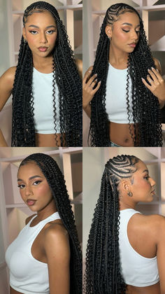 boho lemonade fulani braids, lemonade fulani braids, Halfup Halfdown Hairstyle With Braids, Half Moon Parts Braids, Color Fulani Braids For Black Women, Swoop Braids Styles, Braids For Half Up Half Down, Natural Hair Twists Hairstyles, Braid Styles Half Up Half Down, Twisted Cornrow Hairstyles, Half All Back Half Braids