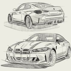 two cars are shown side by side in this drawing