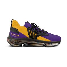 Hit the track in style with our mesh purple and gold sneakers for men. These purple and gold sneakers offer comfy memory foam sole that over time adjust to your feet's unique contours for enhanced comfort. The sole, made with TPU and EVA materials, along with the mesh construction deliver high breathability that is excellent for sports. .: Materials: 100% mesh-knit polyester (top), TPU with EVA shock-absorbing layer (sole) .: Breathable deodorant memory foam insoles .: Lace-up closure .: Available with black or white detailing .: Black sole color variant uses black stitching, and white sole color variant- white stitching .: Blank product sourced from China Purple Breathable Sneakers For Streetwear, Purple Dynamic Sneakers For Jogging, Dynamic Purple Sneakers For Jogging, Dynamic Purple Breathable Sneakers, Purple Sneakers With Abzorb Midsole For Sports, Gold Synthetic Sneakers For Streetwear, Gold Sporty Basketball Shoes, Purple Custom Sneakers, Fade-resistant For Streetwear, Purple Running Shoes With Abzorb Midsole For Light Sports