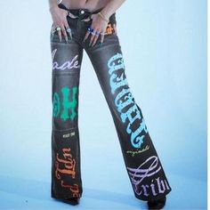 W26 Brand New Trendy Multicolor Bottoms With Letter Print, Summer Graffiti Print Bottoms, Black Graphic Print Jeans, Jaded London Jeans, Patchwork Denim Jeans, Angels Jeans, London Jeans, Boyfriend Fit Jeans, Nike Tennis Dress